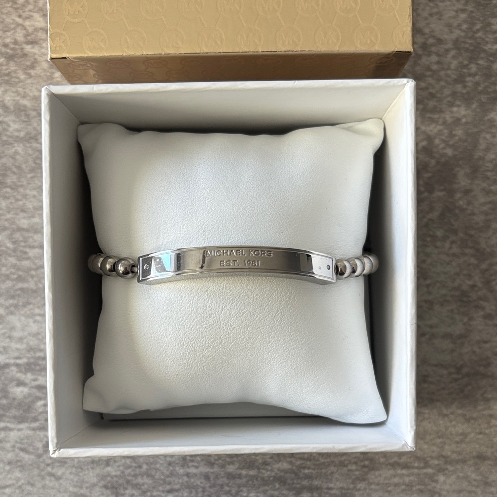 Michael Kors Silver Plaque Beaded Bracelet